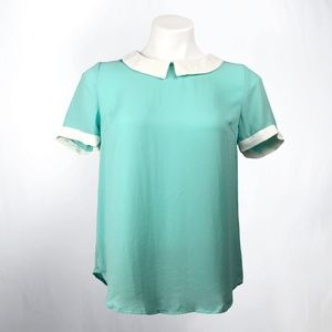 Light Blue Green Peter Pan Collar Blouse